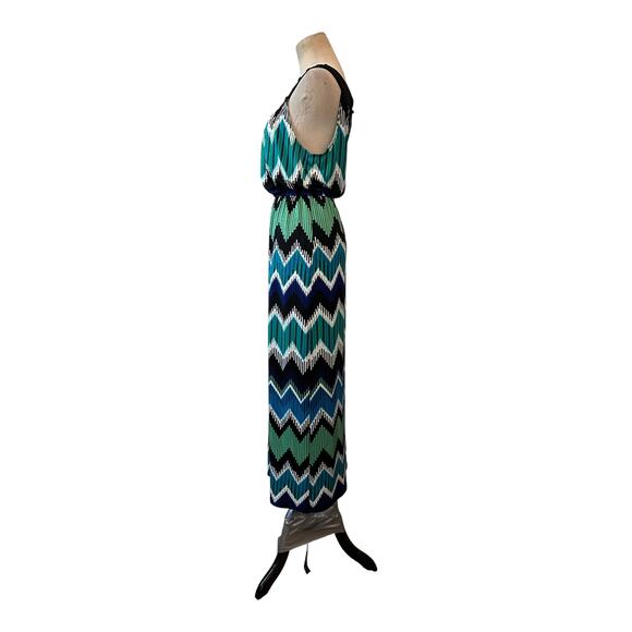 AB Studio blue green zig zag print sleeveless maxi dress size Small - Picture 7 of 11